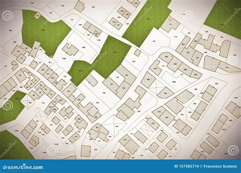 Imaginary Cadastral Map Of Territory With Buildings, Roads And Land Parcel - Land Registry ...