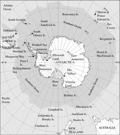 Map of the Antarctic and sub-Antarctic showing sites and areas referred ...