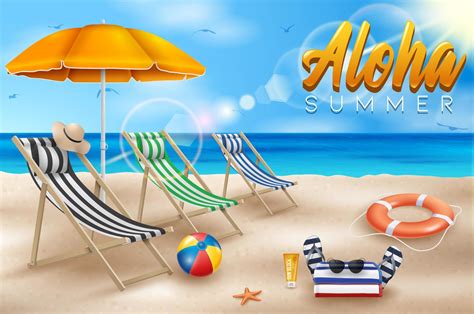 Vector Summer Holiday Illustration with Beach Ball, Palm Leaves, Surf Board and Typography ...