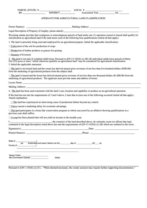 Affidavit For Agricultural Land Classification Form printable pdf download