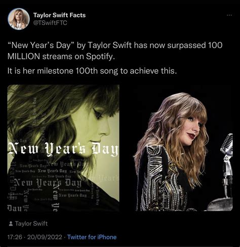 “New Year’s Day” is Taylor’s 100th song to reach 100 million streams on ...