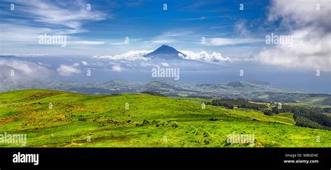 Island Pico with Volcano Mount Pico, Azores - view from island Faial ...