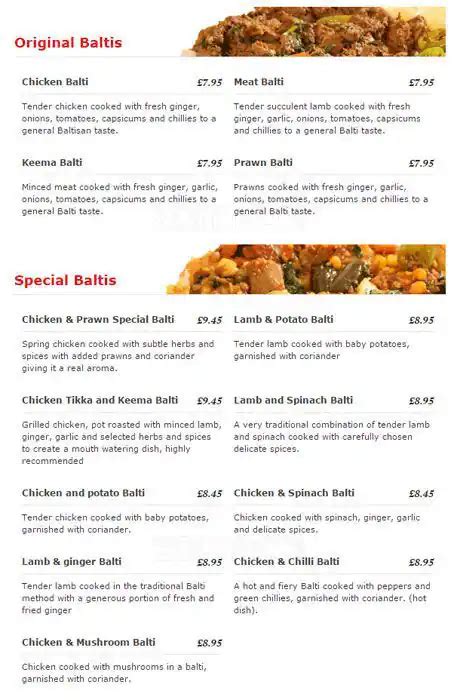 Menu at Akbar's Birmingham, Birmingham, 184 Hagley Rd