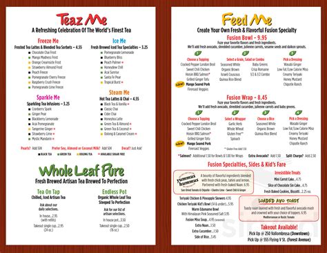 Tea Bar & Fusion Cafe menu in Chico, California, USA