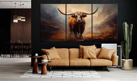 Texas Longhorn Cow Painting Print on Canvas Rustic Wall Decor Cow Oil Painting Print Farmhouse ...