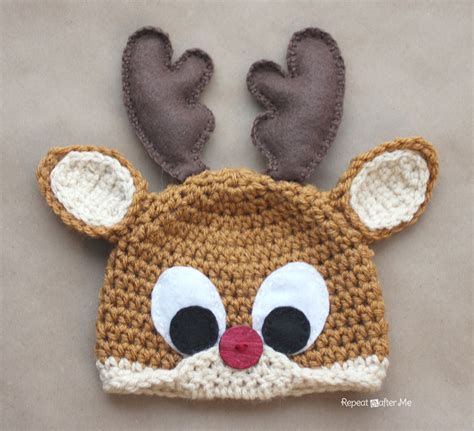 Crochet Rudolph the Reindeer Hat Pattern - Repeat Crafter Me