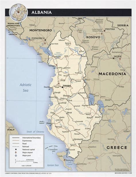 Large detailed political map of Albania with roads, major cities ...