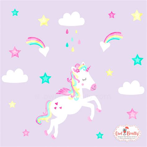 Unicorn wall stickers with clouds and shooting stars – Owl & Brolly