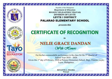 Deped Cert Of Recognition Template 2020 Deped Standard Format And ...