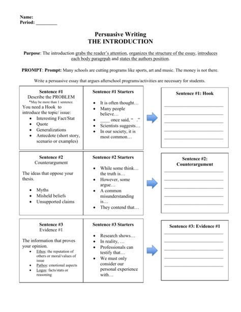 Persuasive Essay Worksheet