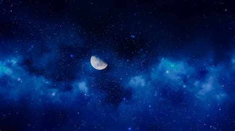 Night Sky Stars Full Moon Desktop Wallpaper