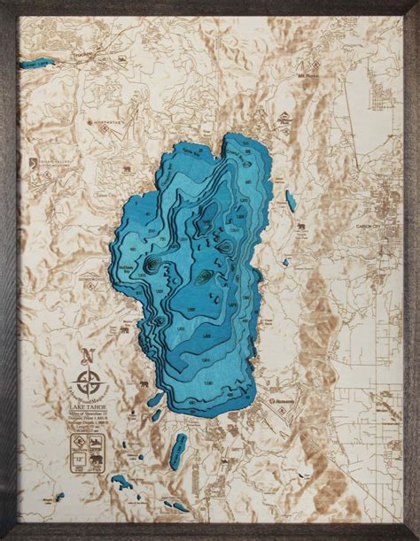 Lake Tahoe Hillshade 3D Wood Map in 2022 | Lake tahoe map, Lake tahoe, Tahoe