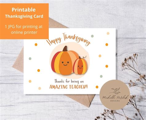 Printable Thanksgiving Card for Teacher Appreciation Fall Theme Appreciation Note Thanksgiving ...