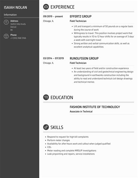 Field Technician Resume Samples | Velvet Jobs