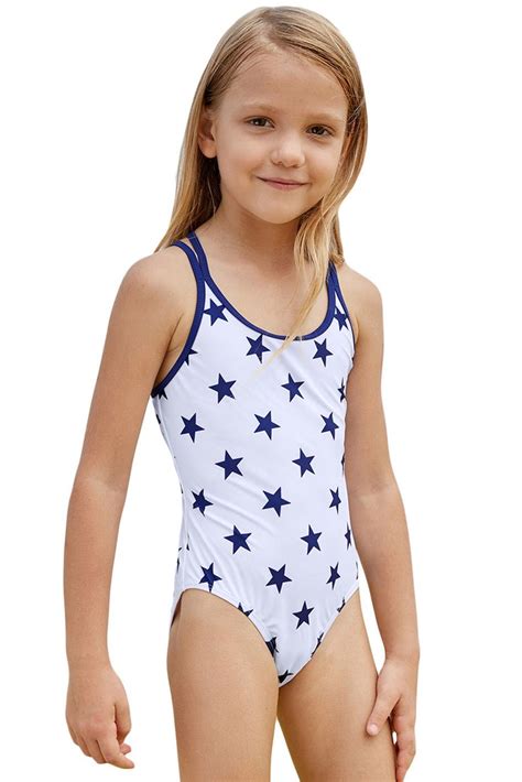 Blue Stars Print White Kid Girls Maillot | Girls swimsuits kids, Kids ...