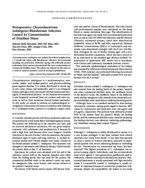 (PDF) Postoperative Chryseobacterium indologenes Bloodstream Infection Caused by Contamination ...