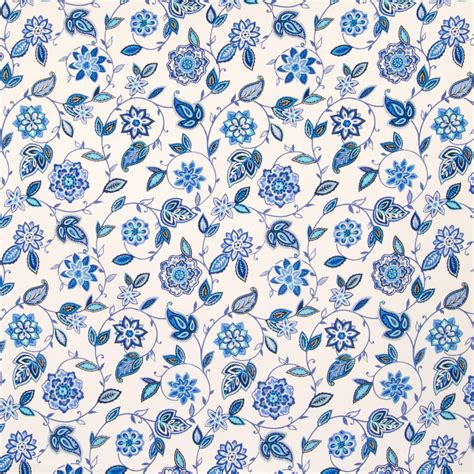 Delft Blue Floral Print Upholstery Fabric