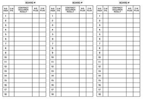 Printable Contract Bridge Score Sheet