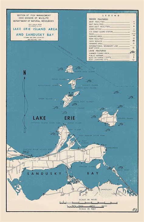 1960 Map of Lake Erie Island Area and Sandusky Bay Ohio | Etsy