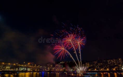 Fireworks on river stock image. Image of close, holiday - 136985829