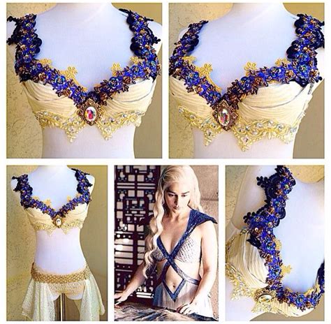 four pictures of a woman's corset with beads and jewels on it