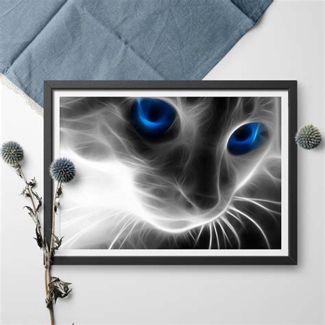 Black Cat With Blue Eyes Canvas Poster Wall Art Canvas Painting Animal Poster Print Wall ...