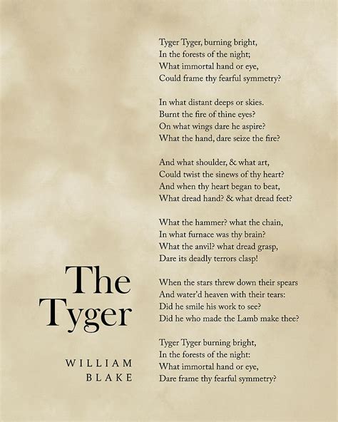 The Tyger - William Blake Poem - Literature - Typography Print 3 ...