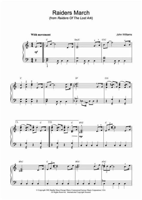 Indiana Jones Theme: Raiders March Piano Sheet Music