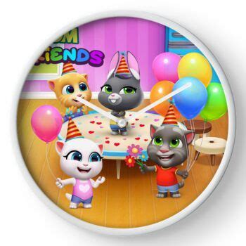 a clock with three cats and balloons on it