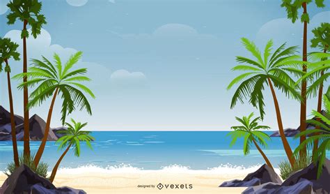 Palm Tree Beach Background Design Vector Download