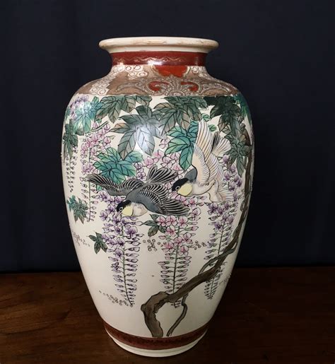 Japanese pottery satsuma vase, wisteria & birds, c.1890 | Moorabool ...