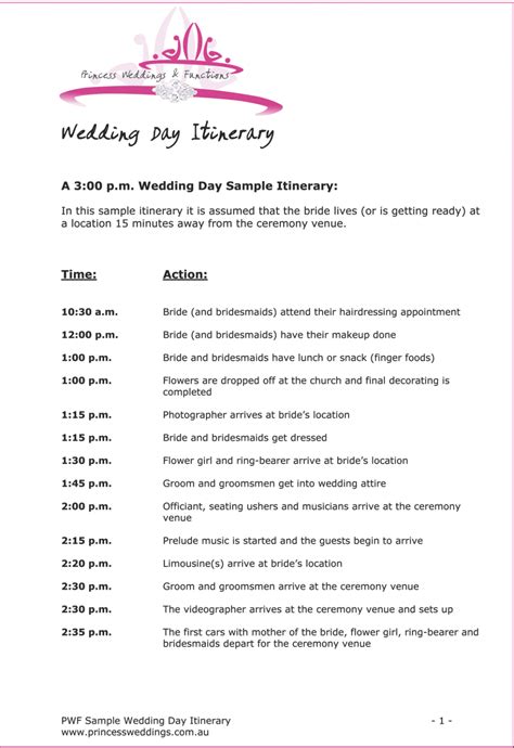 Wedding Ceremony Itinerary Bridal Parties | Wedding day itinerary ...