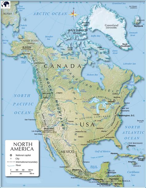 Free Printable Map of North America Physical Template PDF