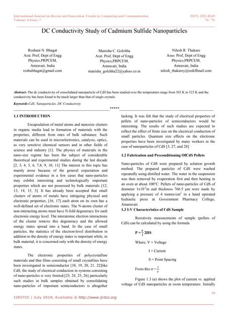 DC Conductivity Study of Cadmium Sulfide Nanoparticles | PDF