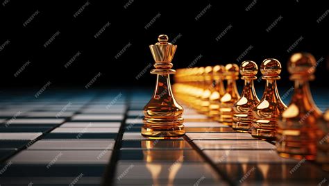 Premium AI Image | Golden Chess Pieces in Starting Positions on Black ...