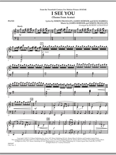 Robert Longfield I See You (Theme from Avatar) - Piano Sheet Music ...