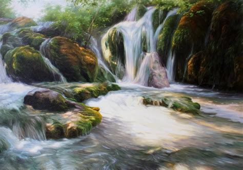 Waterfall oil painting River art Large wall art Colorful | Etsy