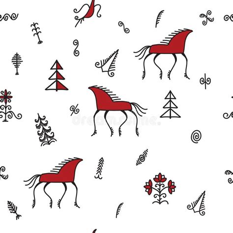 Mezen Pattern with Reindeer Stock Illustration - Illustration of folk, figure: 49839058