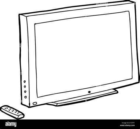 Single black outline TV screen with remote control Stock Photo - Alamy