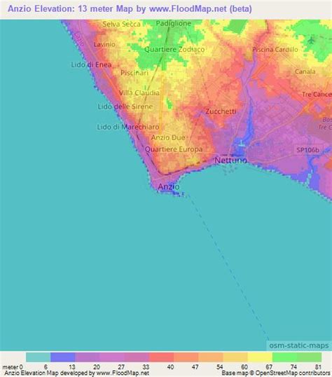 Elevation of Anzio,Italy Elevation Map, Topography, Contour