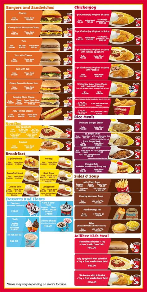 Menu Price List « Jollibee Foods Corporation | Food menu, Jollibee ...