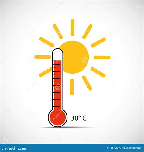 Heat Thermometer Icon 30 Degrees Summer Weather with Sunshine Stock ...