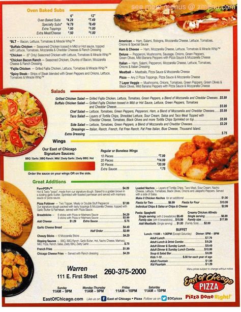 Online Menu of East of Chicago Pizza Restaurant, Warren, Indiana, 46792 ...