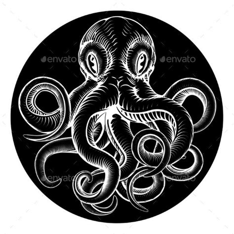 Vintage Woodcut Octopus Tattoo Design