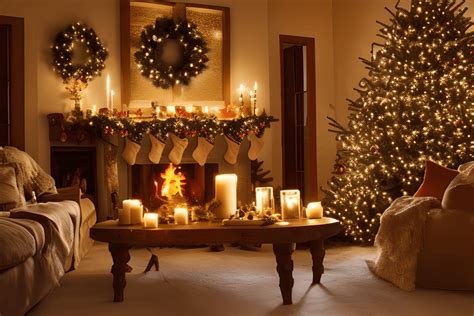 Magical Christmas Night with Fireplace in Rustic Living Room Home · Creative Fabrica