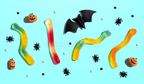 Halloween Objects with Gummy Worms Stock Image - Image of object, fall ...