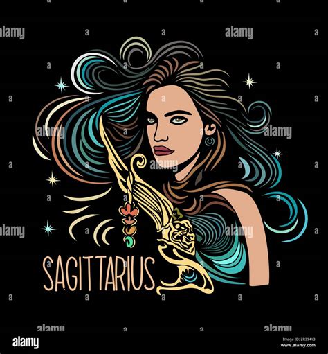 Sagittarius Zodiac sign with girl vector art Stock Vector Image & Art ...