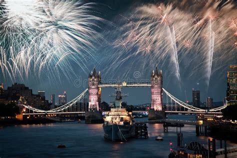 Tower Bridge with Fireworks, Celebration of the New Year in London, UK ...