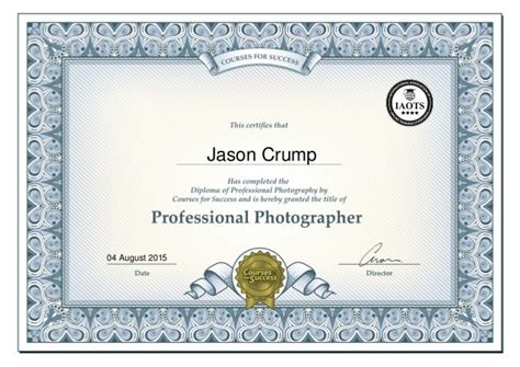 Diploma of Professional Photography Certificate - Jason Crump