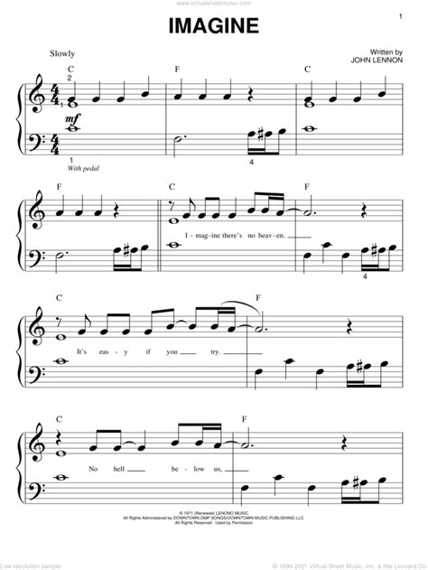 John Lennon Imagine Sheet Music (Easy Piano) (Piano Solo) In C Major ...